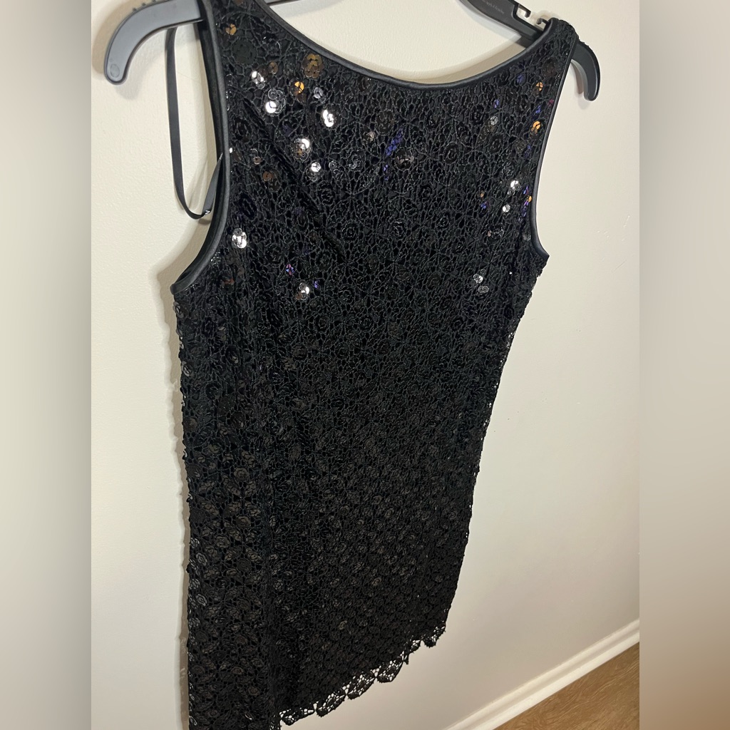 Maggy London Black Sequin Scoop Back Sheath Dress Size 10